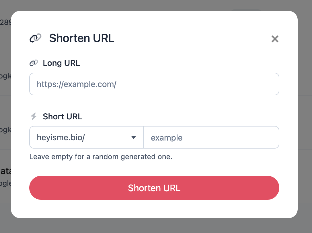 Screenshot of the app short URL editing page